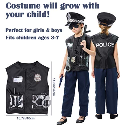 Tacobear Policía Disfraz Niño con Policía Equipo Policía Chaleco Gorra Placa Policía Esposas Gafas de Sol Walkie Talkie Policía Juguete Kit para Niños Halloween Fiesta Carnaval