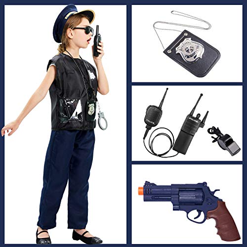 Tacobear Policía Equipo Niño Policía Disfraz Accesorios Policía Placa Policía Esposas Walkie Talkie Porra Policía Juguete Kit para Niños Halloween Fiesta Carnaval