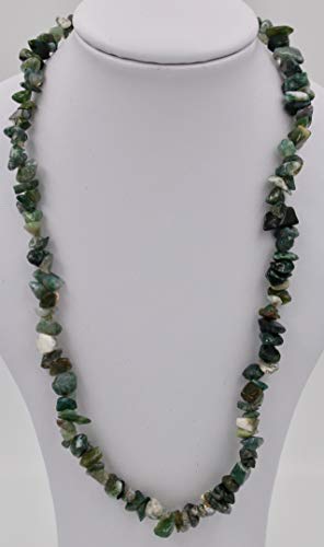 Taddart Minerals – Collar de piedra preciosa natural de ágata de musgo verde con 45 cm de longitud – hecho a mano