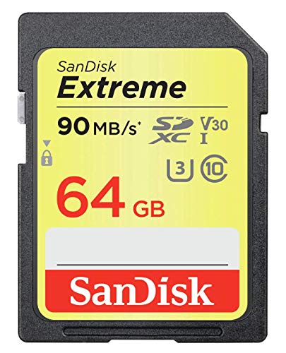Tarjeta de Memoria SanDisk Extreme SDXC de 64 GB con hasta 90 MB/s, Class 10 y U3 y V30