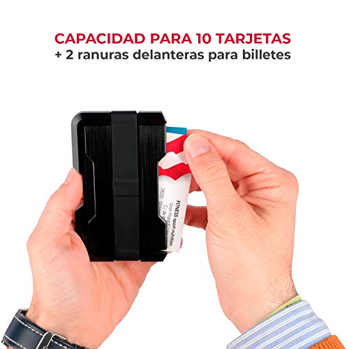 Tarjetero metálico con Bloqueo RFID para Hombre y Mujer. Cartera metálica con Cuero PU marrón pequeña, Fina y Minimalista. Tarjetero antirrobo de diseño Diferente. GOANSEE