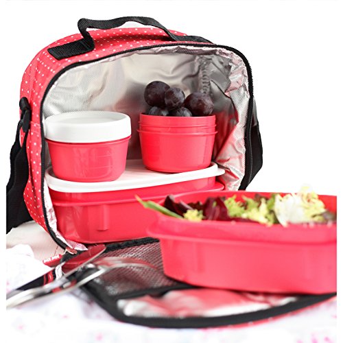 TATAY Urban Food Casual - Bolsa térmica porta alimentos con 4 tapers herméticos incluidos, 3 litros de capacidad, Rojo (Red Strawberry), 22.5 x 10 x 22 cm