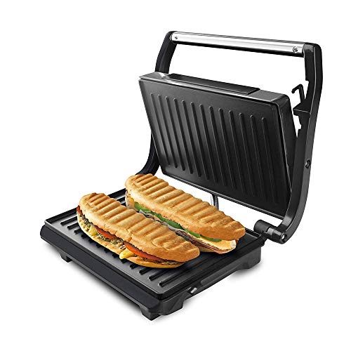 Taurus 968419000 Grill & Toast - Sandwichera con placas grill antiadherentes, 700 W, tapa basculante, gancho fijo de cierre, bandeja recoge grasas, color negro