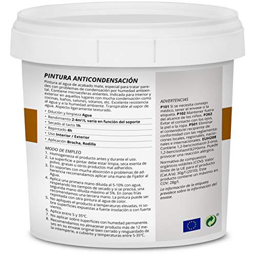 TECPINT ANTICONDENSACIÓN de Tecno Prodist - 750 ml - Pintura Anti-condensación y Anti-moho al Agua para Interior y Exterior - Gran cubrición Paredes y Techos -Fácil Aplicación - (BLANCO)