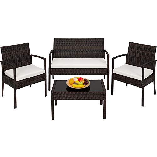 TecTake Conjunto muebles de Jardín en Poly Ratan Sintetico - negro 4 plazas, 2 sillones, 1 mesa baja, 1 banco - disponible en diferentes colores - (Negro/Marrón)