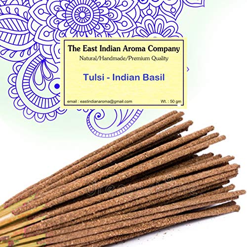 The East Indian Aroma Company Incienso Natural Puro Hecho a Mano, 50 Gramos de tulsi, albahaca India