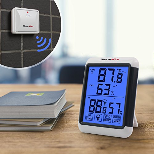 ThermoPro TP65 Termómetro Higrómetro Digital para Interior y Exterior Medidor de Humedad y Temperatura Inalámbrico con Pantalla Táctil Grande y Retroiluminación