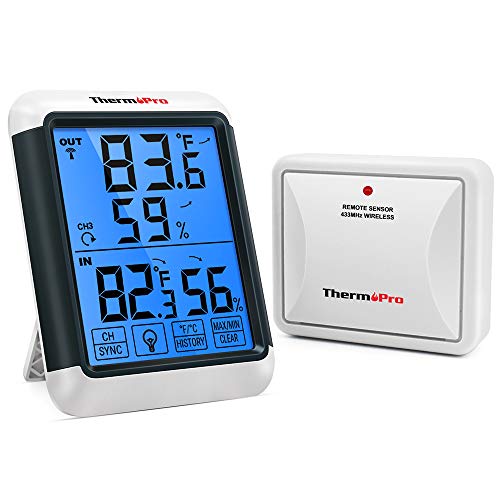 ThermoPro TP65 Termómetro Higrómetro Digital para Interior y Exterior Medidor de Humedad y Temperatura Inalámbrico con Pantalla Táctil Grande y Retroiluminación