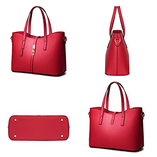 TIBES Bolso de cuero de la PU de la PU de las mujeres de la manera + bolso de hombro + monedero + sostenedor determinado de la tarjeta 4pcs Vino rojo