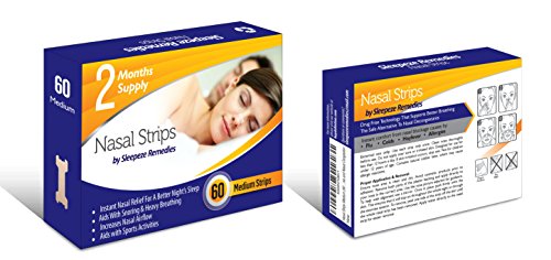 Tiras nasales mediana x60 | Dilatador nasal Sleepeze Remedies® para dejar de roncar y ayudar a breathe | Tiras nasales anti ronquidos de calidad Premium que evitan la apnea del sueño y la congestión nasal | 12 meses de garantía