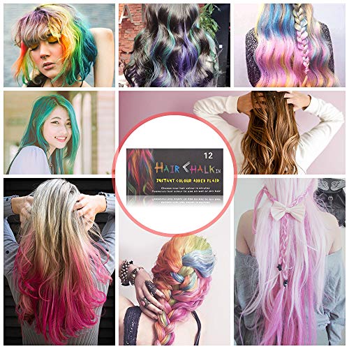 Tiza para el pelo,12 colores temporales de cabello,perfectos para fiestas, Halloween, disfraces, festivales, Cosplay y más,Para cualquier tipo de cabello