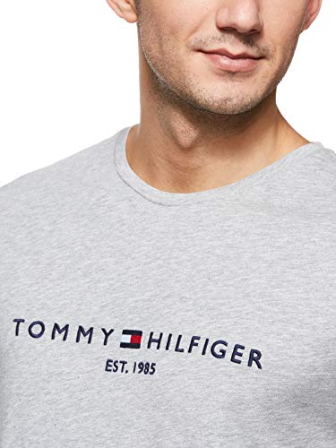Tommy Hilfiger Logo T-Shirt Camiseta Informal, Gris (Cloud Htr 501), Small para Hombre