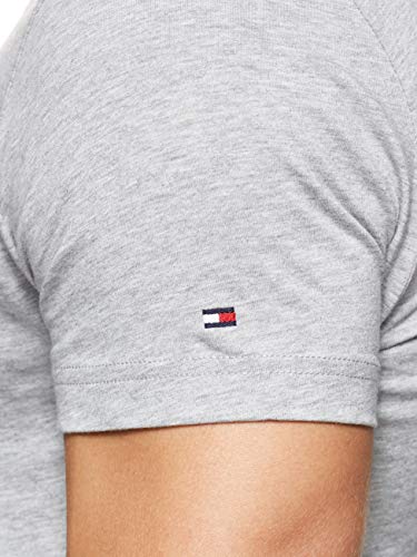 Tommy Hilfiger Logo T-Shirt Camiseta Informal, Gris (Cloud Htr 501), Small para Hombre