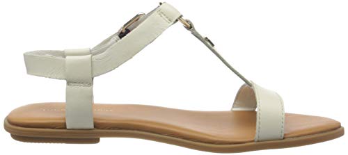 Tommy Hilfiger Metal Ring Leather Flat SND, Chanclas para Mujer, Blanco (Ivory Ybi), 41 EU