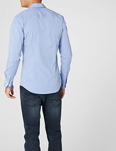 Tommy Hilfiger Original Stretch Shirt Camisa, Azul (Lavender Lustre), L para Hombre