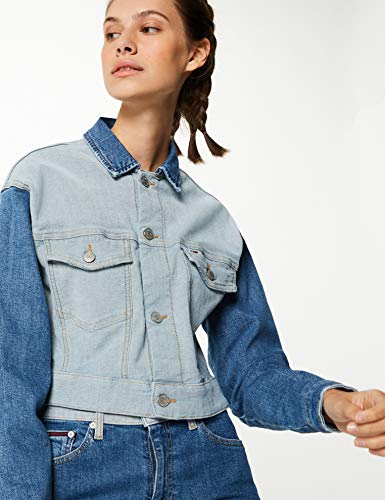 Tommy Hilfiger Tjw Cropped Trucker Chaqueta Vaquera, Azul (TJ Denim Colorblock 1A4), X-Small para Mujer