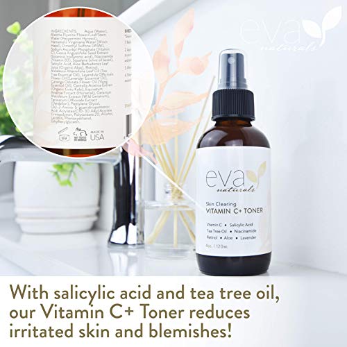 Tónico Vitamina C Plus Eva Naturals (4 oz) - Spray Facial Antienvejecimiento con Retinol y Ácido Hialurónico - Reducción de Manchas, Poros y Producción de Colágeno