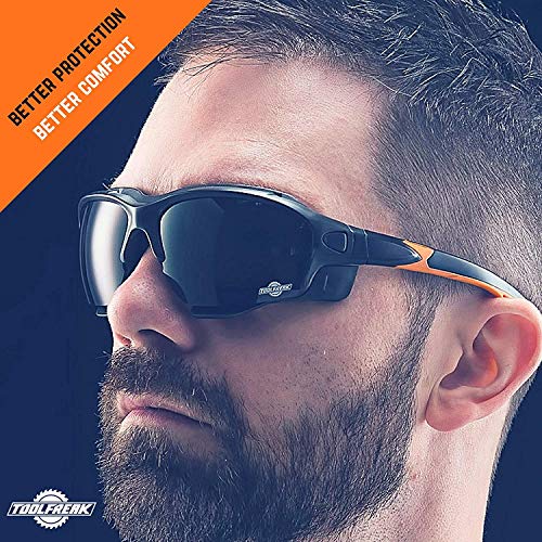 ToolFreak Spoggles Gafas de Seguridad de Trabajo y Deporte, Cristales Antideslumbrantes Tintados Ahumados sin Distorsión