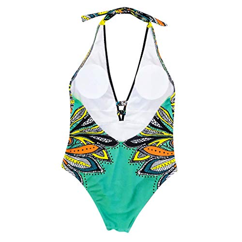 TOPKEAL Bikini Conjuntos de Una Pieza Estampada Boho Cuello Haltar Empuja hacia Arriba Escotada de Mujer Estilo Etnico