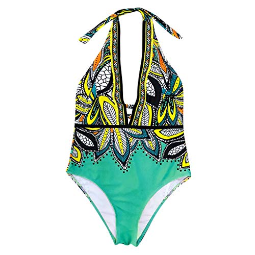 TOPKEAL Bikini Conjuntos de Una Pieza Estampada Boho Cuello Haltar Empuja hacia Arriba Escotada de Mujer Estilo Etnico