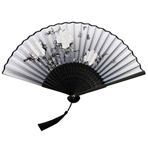 TOPKEAL Ventilador de Mano de Regalo Flor de Tela China Moda Clásico Abanico Manija de Bambú de Boda Baile para Señorita