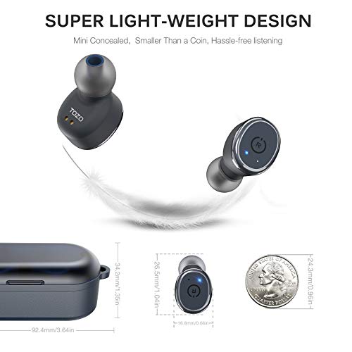 TOZO T10 Auriculares Bluetooth TWS IPX8 Impermeable Bluetooth 5.0 Auriculares In Ear con estuche de carga y micrófono Integrado, Sonido Premium con Graves Profundos para Correr y Hacer Deporte Azul