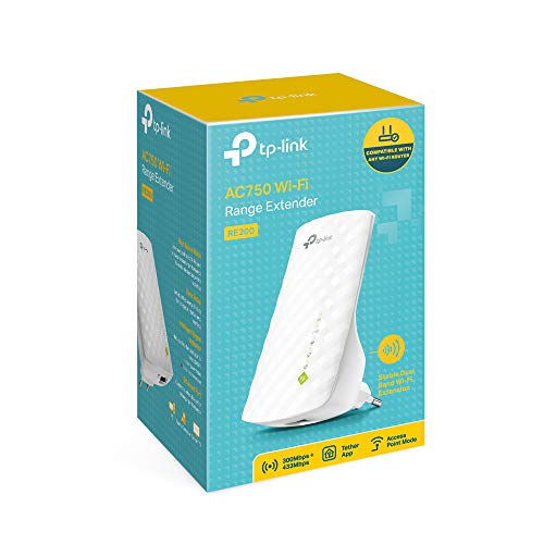 TP-Link RE200 AC750 - Repetidor de red Wifi extensor amplificador de cobertura con enchufe(Puerto Ethernet, 10/100 mbps, Banda dual, 300Mbps, 2.4 GHz, 433 Mbps 5GHz), Blanco