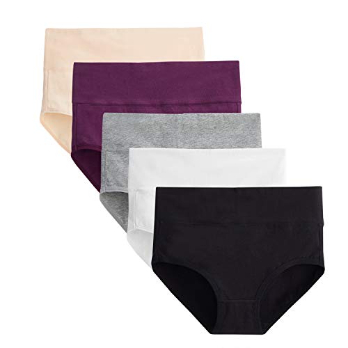 Tuuhaw Bragas para mujer, paquete de 5, braguitas, braga-faja, algodón, talle alto, transpirable Multicolor. M