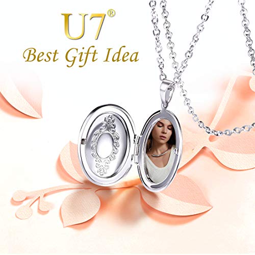 U7 Guardapelo relicario Memorable del Tono Plata Collar para Mujer Hombre