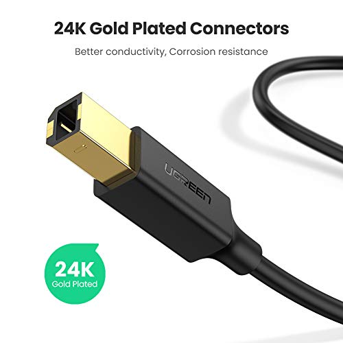 UGREEN Cable Impresora para HP Epson, Cable Largo de Impresora a Ordenador USB 2.0 Tipo A a Tipo B para Impresora Brother, Canon, Lexmark, Samsung, Escáner, Disco Duro, Fotografía Digital(1.5 Metros)