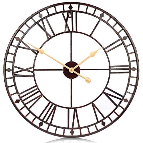 UHRKS Reloj de Pared Grande Vintage Decoración de Pared de Metal Retro rústico 24 Pulgadas Hecho a Mano sin tictac para Sala de Estar Hotel Restaurante Decoración