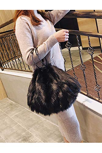 Ulisty Mujer Otoño Invierno Grande Piel sintética Bolsa de Hombro Manija Circular Felpa Bolso Mullido Bolso Crossbody Negro