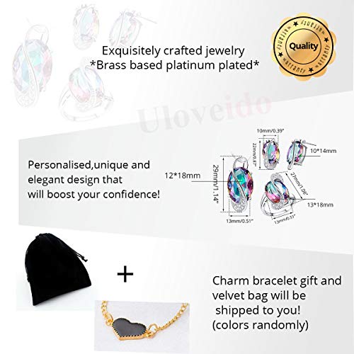 Uloveido Pendientes de Boda chapados en Oro Blanco para Mujer Espárragos Colgante Collar y Anillo Conjunto de Joyas para Mujeres Boda con Cristales de Arco Iris Joyas para niñas T472