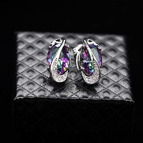 Uloveido Pendientes de Boda chapados en Oro Blanco para Mujer Espárragos Colgante Collar y Anillo Conjunto de Joyas para Mujeres Boda con Cristales de Arco Iris Joyas para niñas T472