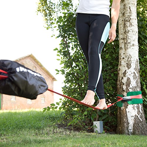 Ultrasport Slackline con Tensor de Carraca y Bolsa de Transporte para Principiantes, Niños y Familias, en Dos Tamaños, Disponible con o sin Protector para Árboles, Set de Fitness, Unisex Adulto, Verde