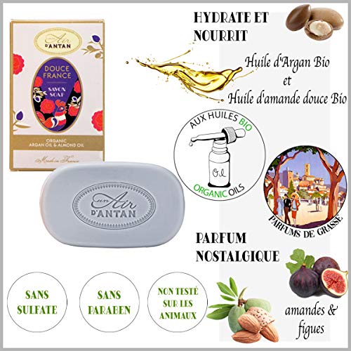 Un Air d’Antan DUO Jabonera + Jabon Tradicional Perfumado Douce aceite de argan Organico, Aceite de Almendras Bio, Perfume Almendras, Higo, Formula Hidratante, 100g, Navidad Regalo Mujer Menos 10€