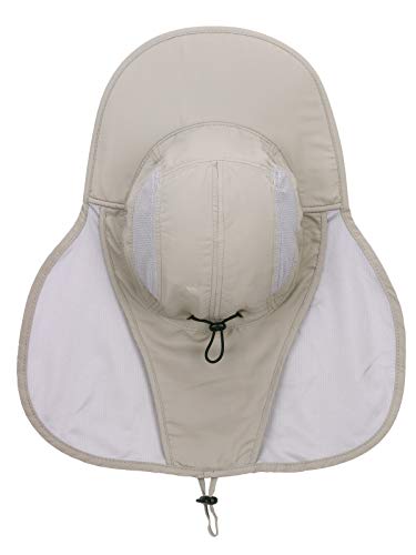 Unisex Gorra de Safari con Extra Largo Protector de Nuca 12cm Gran Borde para Actividades al Aire Libre Sol Protección UV - Actualizado el Tela Khaki-Gris