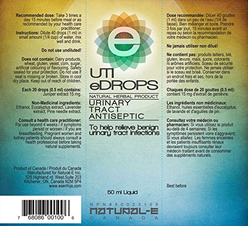 UTI E-Drops Tratamiento Natural para la Infección del Tracto Urinario. Elimina con Rapidez Ardor Picazón y Malestar de Infección de Orina. Concentración del Extracto de Enebro Eficaz Contra Bacterias