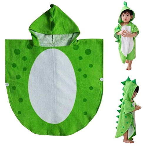UULMBRJ - Albornoz infantil, diseño de dinosaurio, unisex, con capucha, para playa o para nadar, algodón, Verde, Large