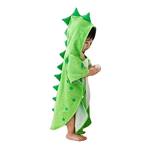 UULMBRJ - Albornoz infantil, diseño de dinosaurio, unisex, con capucha, para playa o para nadar, algodón, Verde, Large