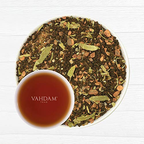 VAHDAM, té Chala Masala Chai (100 tazas) | ESPECIAS 100% NATURALES | Receta de té de canela antigua | Hojas de té Chai con especias | Preparar té caliente, té helado o Chai Latte | Té negro | 100gr (juego de 2)