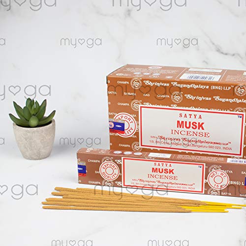 Varillas de incienso con aroma a almizcle, Satya Nag Champa, caja con 12 paquetes