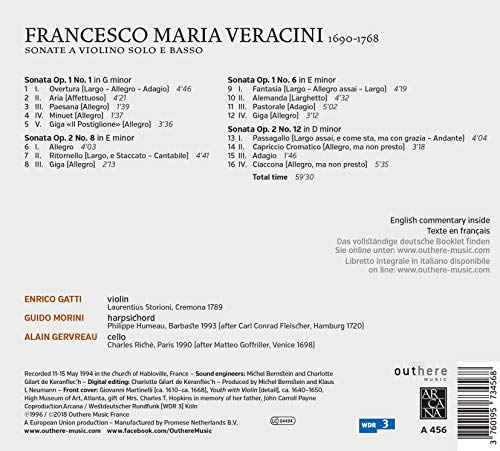 Veracini: Sonate A Violino Solo E Basso/ E.Gatti