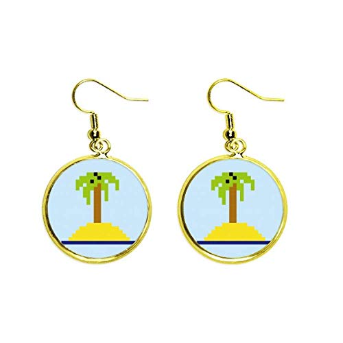 Verano vela coco árbol pixel oído cuelgan oro gota pendiente joyería mujer