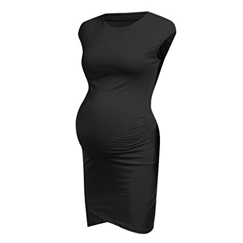 Vestidos para Mujer sin Mangas Moda Costura Dobladillo Ropa premamá Mamá Moda Color Sólido Cuello Redondo Falda de Verano Vestido de Maternidad MMUJERY