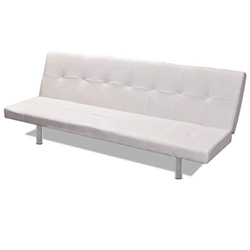 vidaXL Sofá Cama Reclinable con 2 Cojines Madera Cuero Sintético Blanco Crema