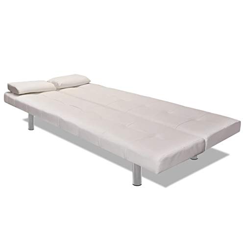 vidaXL Sofá Cama Reclinable con 2 Cojines Madera Cuero Sintético Blanco Crema