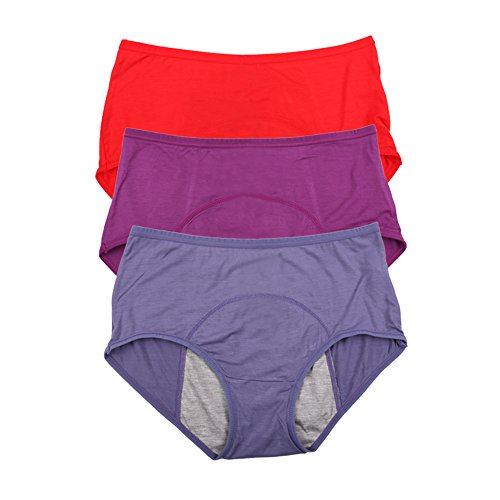 viscosa de bambú breve período fisiológico bragas estancos Multi Pack Tamaño 36-44 (42, Red,Purple,Denim blue)