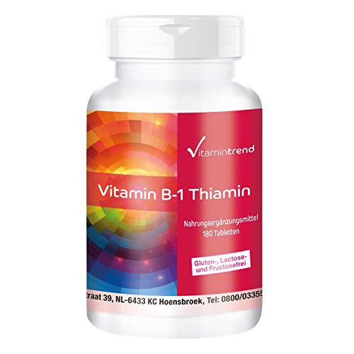 Vitamina B1 Tiamina 100mg –Bote para ¡6 MESES! – 180 comprimidos de vitamina B – altas dosis de tiamina – para el metabolismo– energía