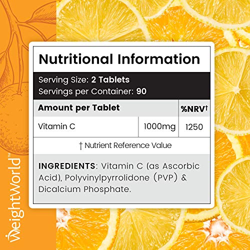 Vitamina C 1000mg Dosis Alta 180 Comprimidos - Mejora Sistema Inmunológico, Suplemento Antioxidante Natural Incrementa Energía, Vitamina C Pura De Ácido Ascórbico, Reduce Cansancio Y Fatiga Vegano